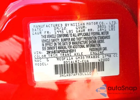 2013 Nissan Sentra S from USA, damaged, VIN 3N1AB7APXDL610311